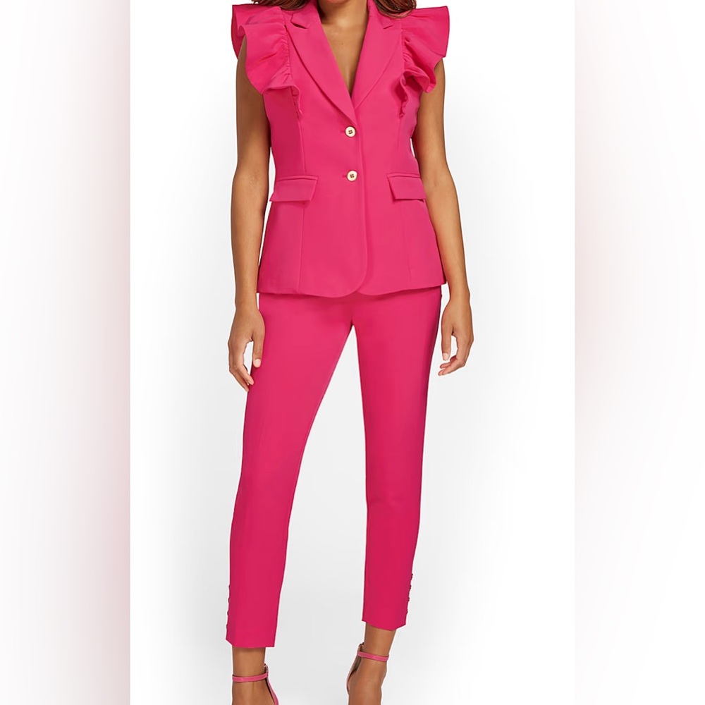 New York & Company Ruffle Sleeve Pant Suit. Fuschia SIZE M VEST . SIZE 10 PANT